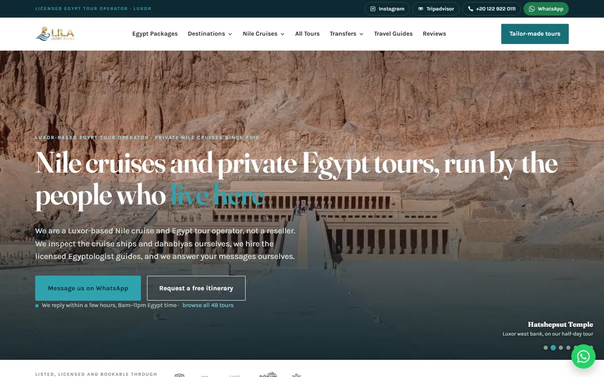 Lila Egypt Tours — website screenshot